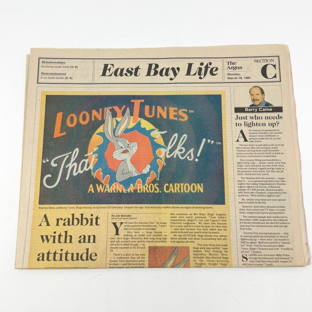 1991 Bugs Bunny Looney Tunes Newspaper The Argus East Bay Life Warner Bros